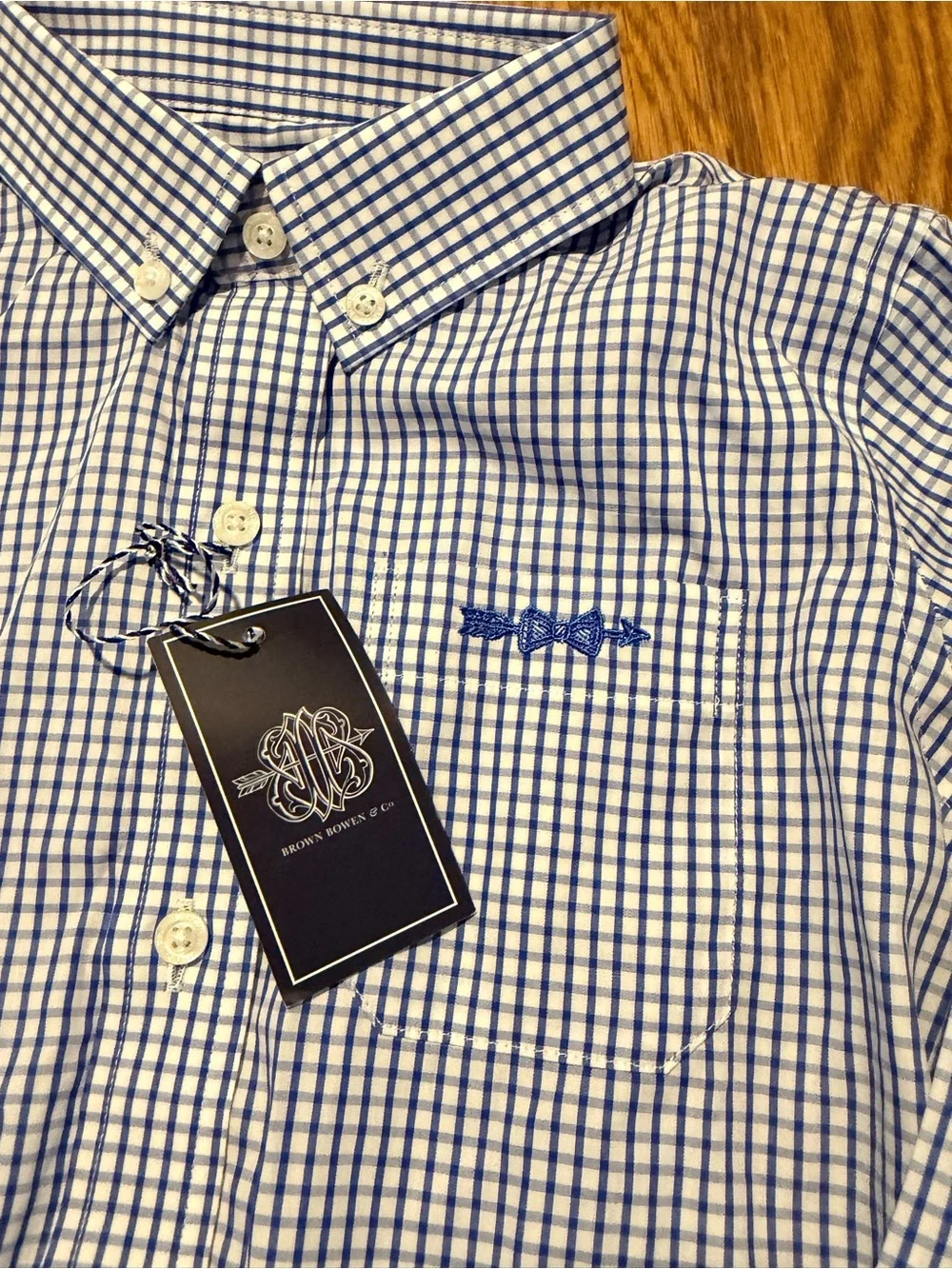 * Brown‎ Bowen & Co Boys Blue Gingham Button Down Shirt Size 4/5 NWT Preppy